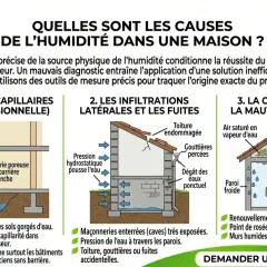Causes d'un mur humide : remontées capillaires, infiltrations, condensation. Identifier la source est crucial pour un traitement efficace.