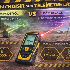 Le télémètre laser utilise le temps de vol ou le déphasage pour mesurer la distance. Cet appareil est idéal pour les longues distances et offre une précision millimétrique.