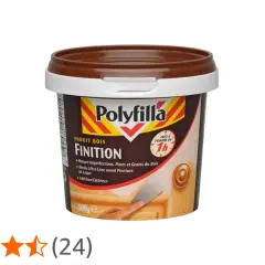 Pot d'enduit bois Polyfilla Finition. Idéal pour masquer imperfections et grains du bois avant ponçage et peinture. Quel grain pour poncer enduit finition ? Ce produit assure un rendu lisse.