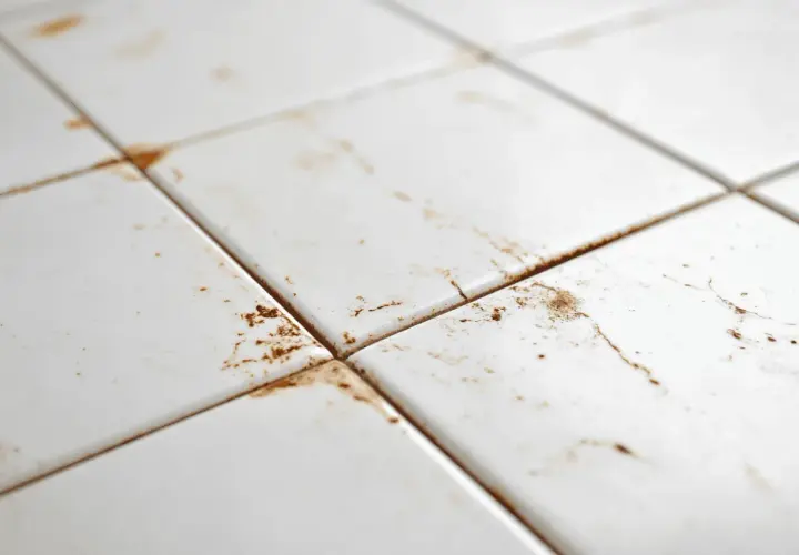 Carrelage blanc taché de rouille. Découvrez comment enlever de la rouille sur du carrelage pour lui redonner son éclat.