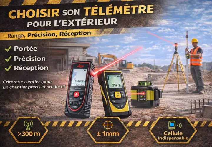 Choisir son télémètre pour l'extérieur : portée, précision, réception. Aide à la décision pour quel laser choisir sur un chantier.