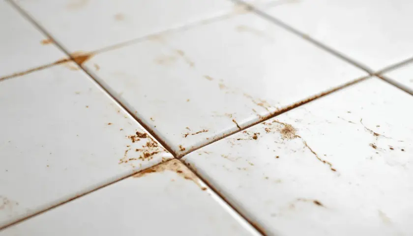 Carrelage blanc taché de rouille. Découvrez comment enlever de la rouille sur du carrelage pour lui redonner son éclat.