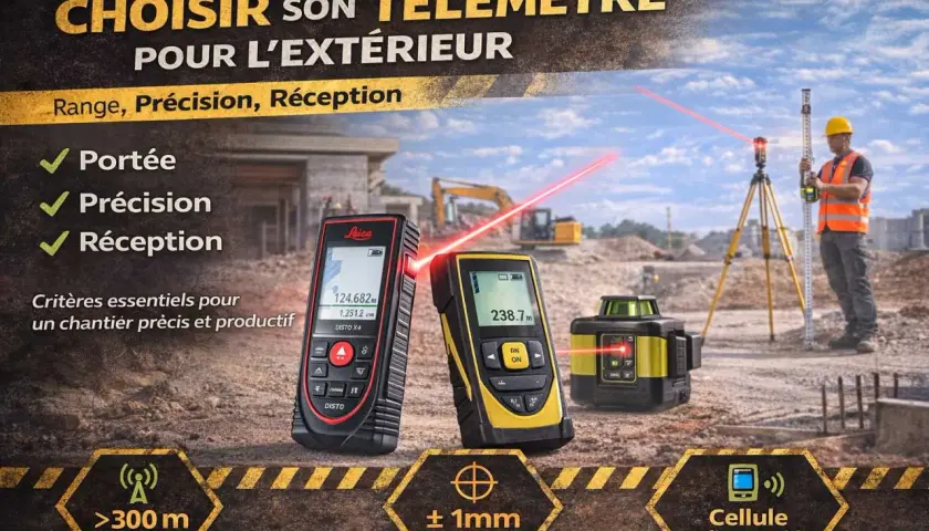 Choisir son télémètre pour l'extérieur : portée, précision, réception. Aide à la décision pour quel laser choisir sur un chantier.