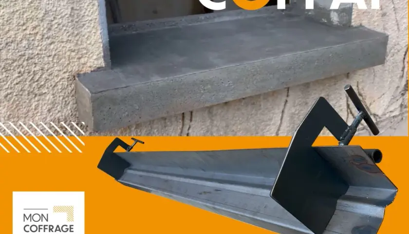 Plan coffrage appui de fenêtre : un outil métallique pour réaliser un coffrage d'appui de fenêtre en béton.