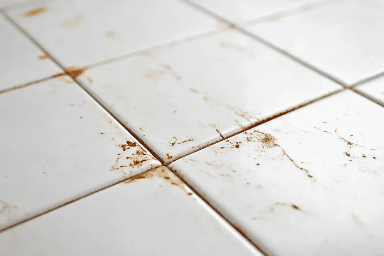 Carrelage blanc taché de rouille. Découvrez comment enlever de la rouille sur du carrelage pour lui redonner son éclat.