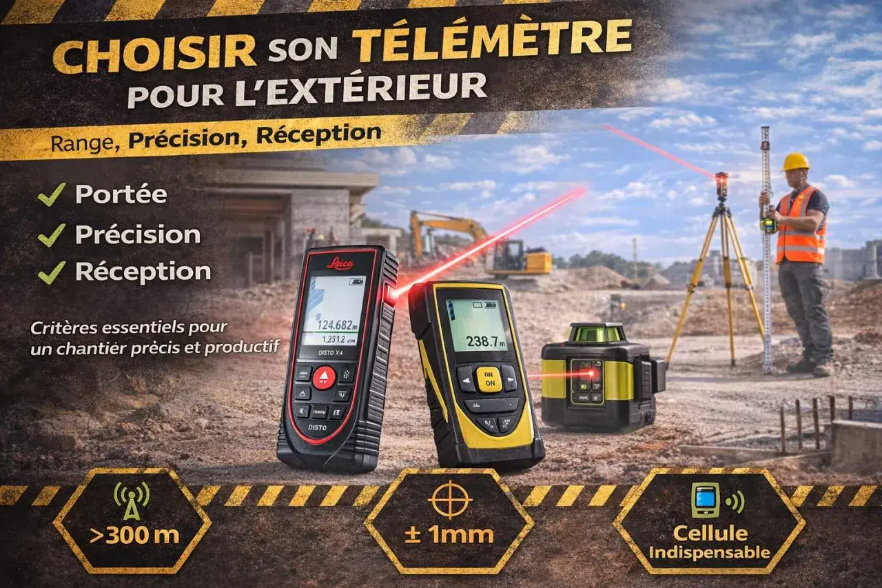 Choisir son télémètre pour l'extérieur : portée, précision, réception. Aide à la décision pour quel laser choisir sur un chantier.