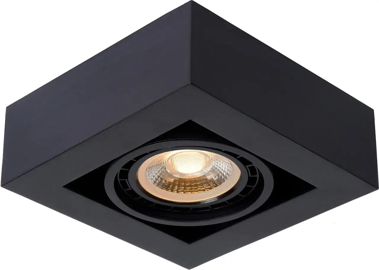 Caisson plafond noir avec un spot LED intégré, design moderne pour un éclairage discret et efficace.
